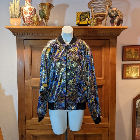 VTG 80s Metallic Bomber Jacket - Picture 2 of 9